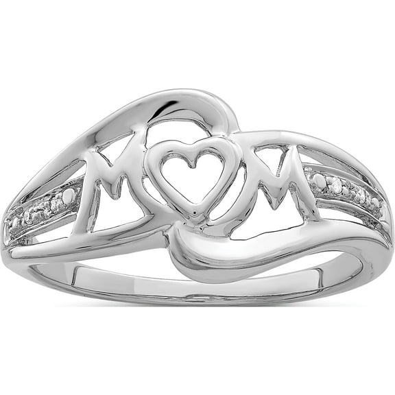 Sterling Silver Rhodium Plated Diamond Heart Mom Ring (Size 6) Made In India qr5687-6