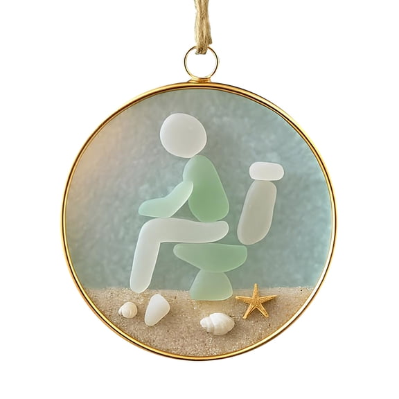 Humorous Sea Glass Ornaments, Handmade Creative Sea Glass Toilet Ornament, Unique Coastal Christmas Tree Pendant, Seaglass Home Art Gift for Humor Lovers 3.15 Inch
