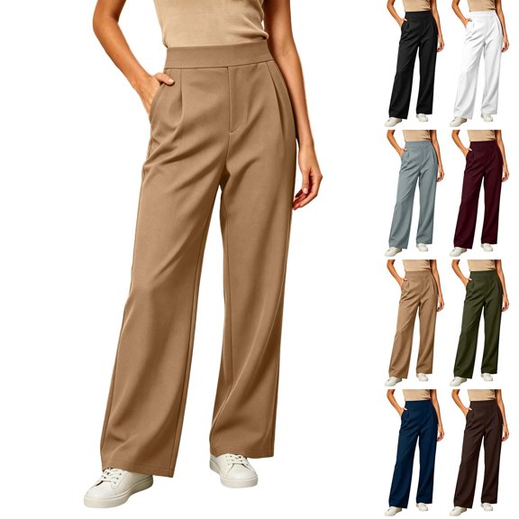 LIaqionyy Women Wide Leg Pants Casual High Waisted Business Pleated Dress Pant Work Slacks Trousers with Pockets