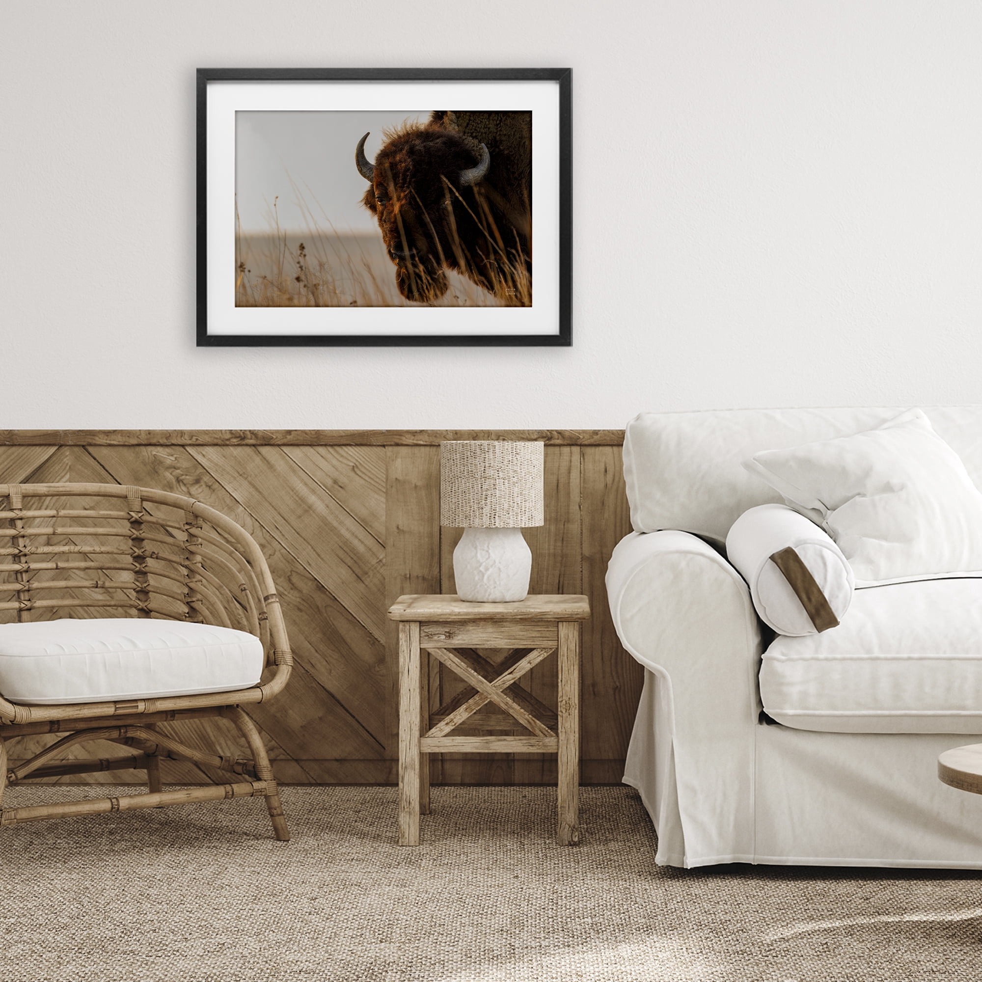 Stupell Industries Bison Sunset on Golden Prairie Black Framed Print Under Glass, design by Nathan Larson