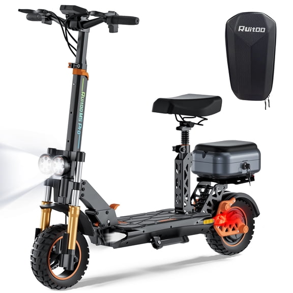Adult Electric Scooter, 50 Miles Range,34 Mph Top Speed, 11"/10" Off Road Tire,1600W Motor Folding E-Scooter with Detachable Seat for Commuting