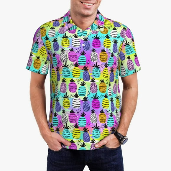 Saiise Graffiti Pineapples Print Mens Golf Shirt Moisture Wicking Quick-Dry Print Performance Polo Shirts for Men-XX-Large
