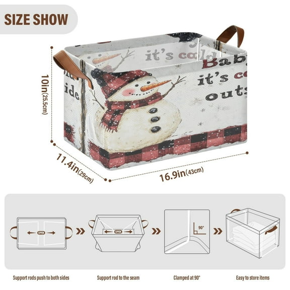 BZSMCE Collapsible Fabric Cube Storage Bins Smiled Snowman Pattern Design Pattern Storage Box