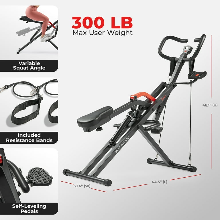 Sunny Health & Fitness Row-N-Ride Pro Squat Rower, Smart photo 2