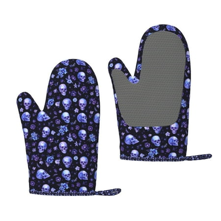 

Lafuoo Skull flower leaf purple Pattern Silicone Anti-Scalding Gloves Hanging Rope Gloves are Suitable for Kitchen Utensils for Kitchen Baking Cooking Outdoor Barbecue