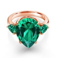thumbnail image 2 of Gem Stone King 9.19 Ct Pear Shape Green Nano Emerald 18K Rose Gold Plated Silver Ring (Size 6), 2 of 5