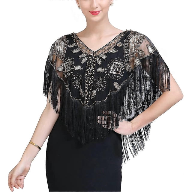Chales de mujer de los años 20, chales de novia con cuentas y lentejuelas, capa de noche estilo flapper