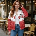 thumbnail image 2 of Xixirimido Women's Windbreaker Bomber Jacket Zip Up Jacket Fall Winter Casual Coat Lightweight Women Loose Fit Outerwear with Pockets, Christmas Snowflake Snowman, Medium, 2 of 7