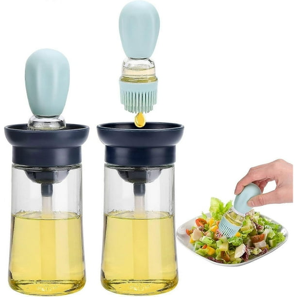2 Pack Glass Olive Oil Dispenser ,2 In 1 Oil Dispenser Bottle with Brush, Silicone Dropper Measuring Oil Dispenser for Kitchen Cooking, Frying, Baking