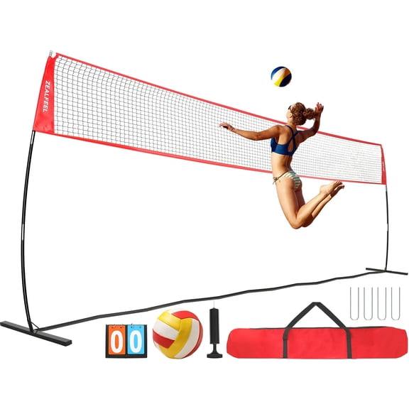 Zealfeel Adjustable Portable 20ft Volleyball Training Net Set with Carry Bag for Outdoor Practice