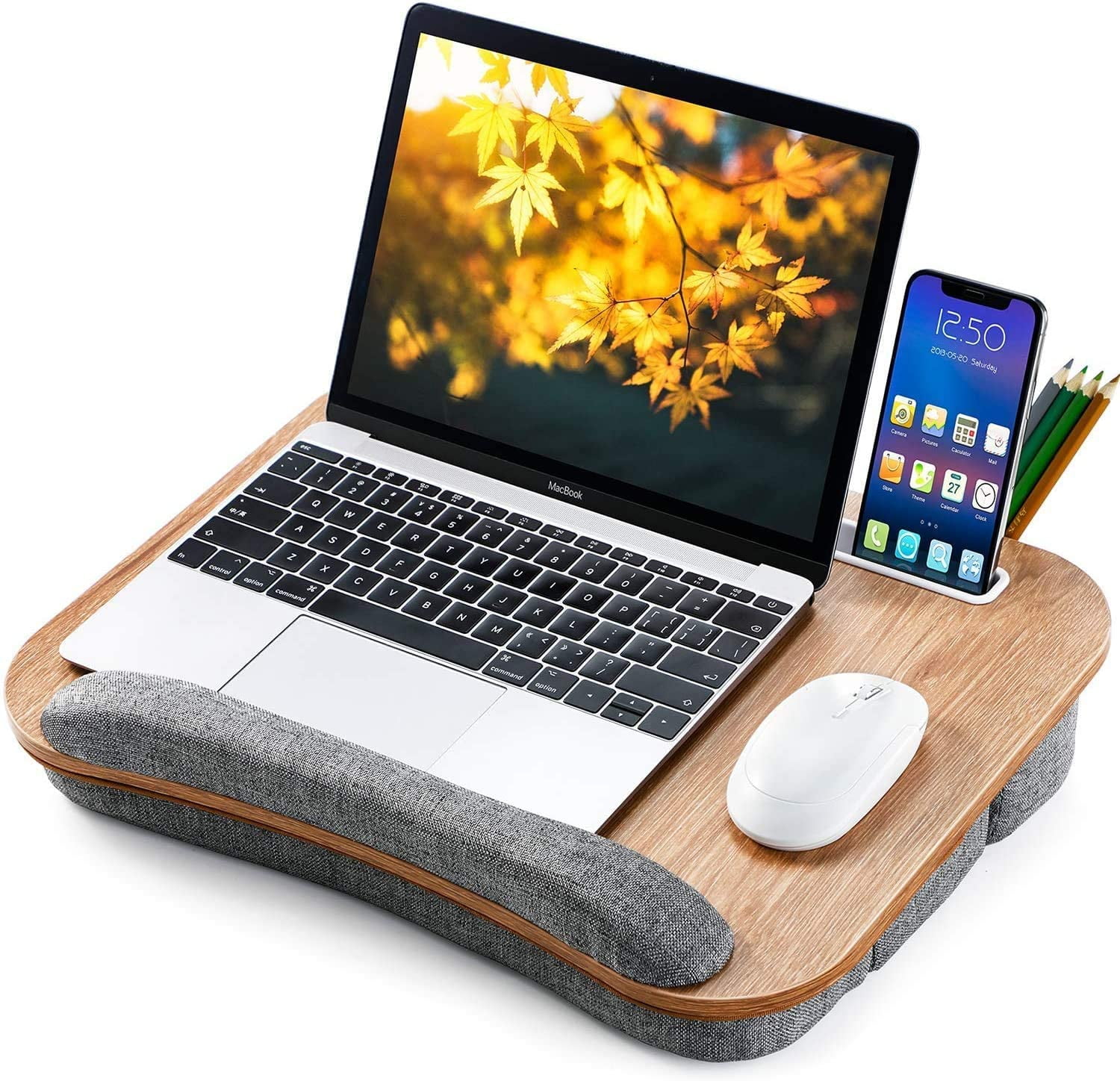 Built-in Mouse Pad Tablet and Phone Holder Slots Drawing for Working Computer Lap Desk with Detachable Wrist Rest Cushion Writing Levovo Oversized Lap Desk Supports to 17'' Laptop