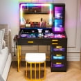 thumbnail image 3 of HNEBC Vanity Desk with Mirror and RGB Lights, Glass Top Makeup Vanity with Auto Sensor Lights and Wireless Charging, Vanity Table Set with Cushion Stool, Dressing Table with 6 Drawers (Black), 3 of 10