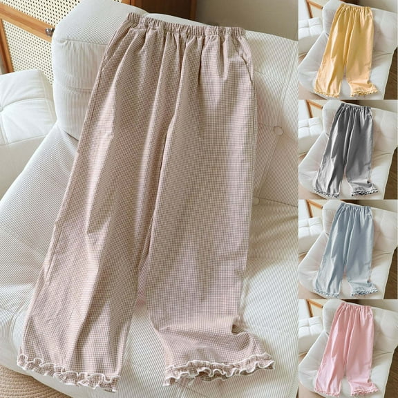 QLEICOM Lounge Pants Women,Pants for Women,Women's Striped Gingham Pants Fall Pajama Lounge Boxer Pants Casual Wide Leg Drawstring PJs Bottoms Trousers