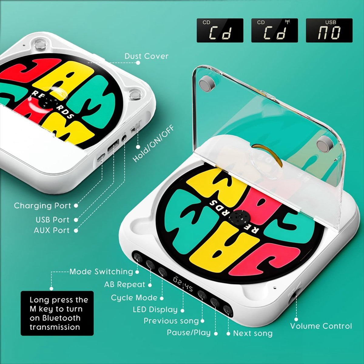 Portable CD Player with Bluetooth, Rechargeable CD Player