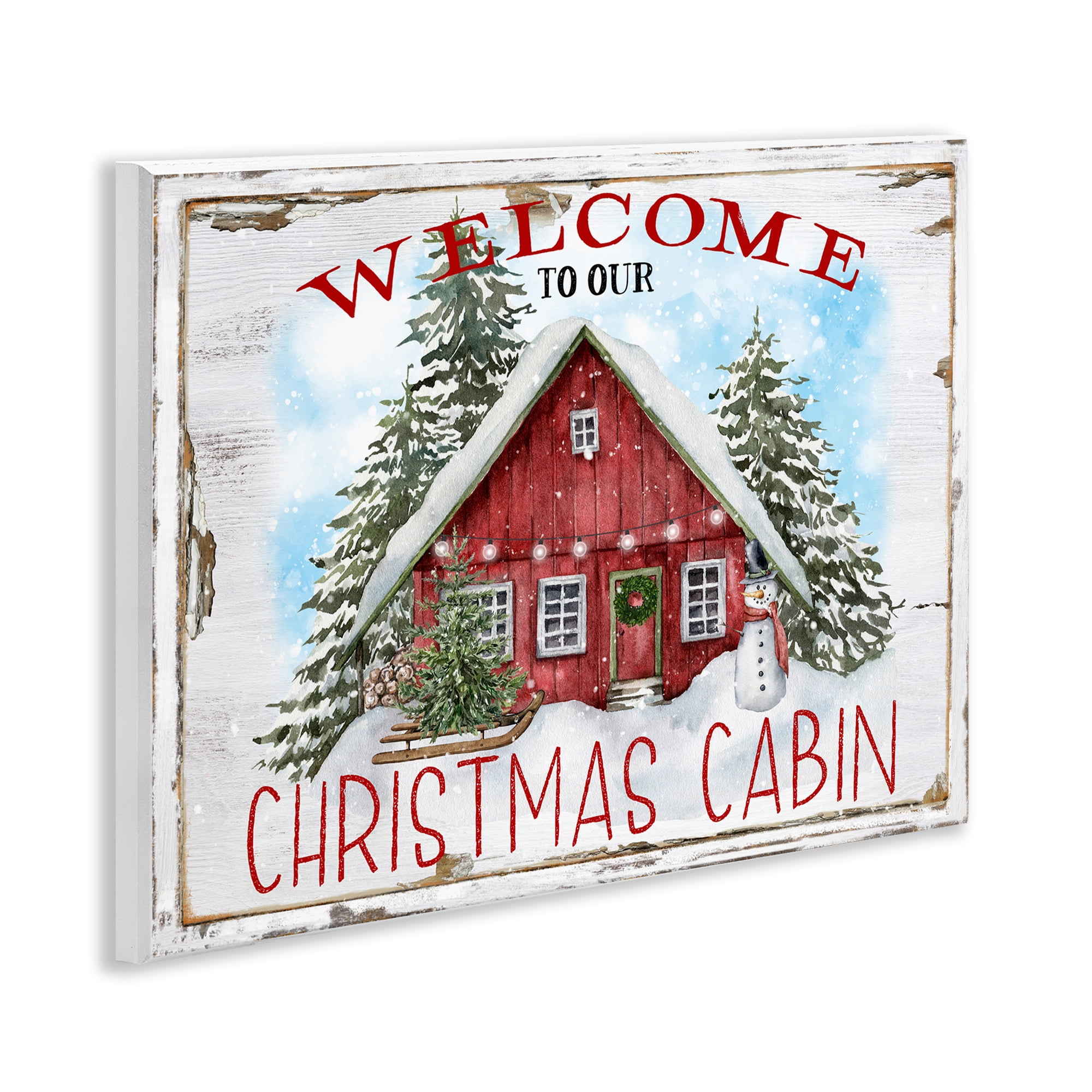 Stupell Industries Christmas Cabin Welcome Holiday Painting Unframed Art Prints Wall Art, 14 x 11