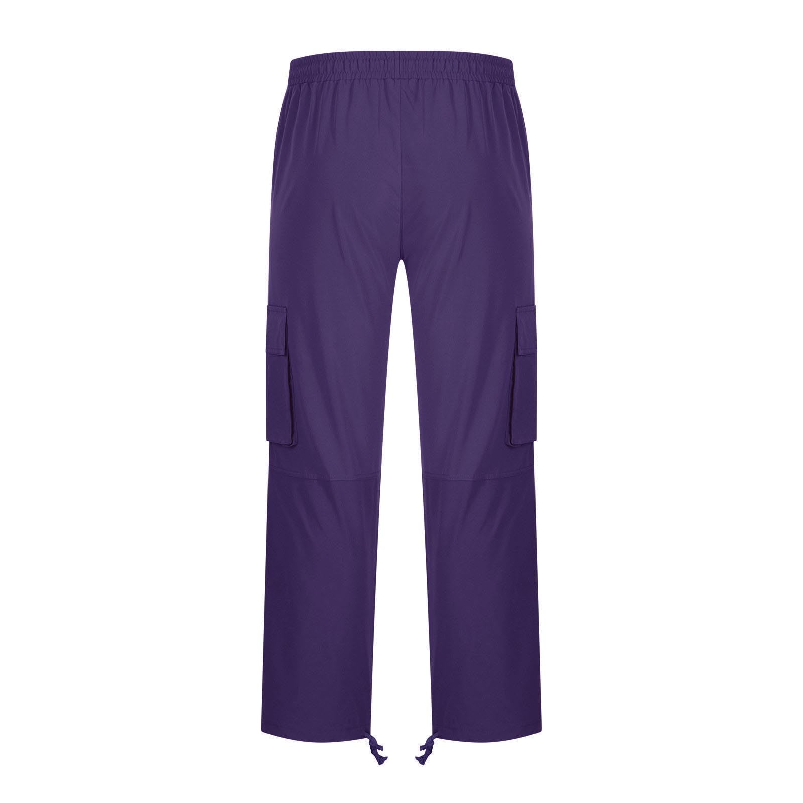 AXXD Purple Elastic Waist Pants For Men Solid Casual
