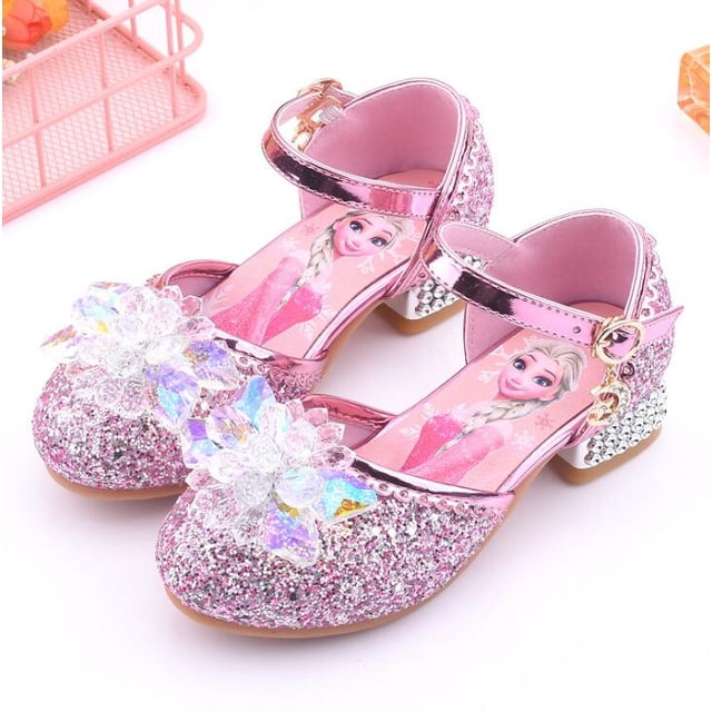 Disney Frozen Aisha, zapatos de tacón alto para niñas, zapatos de baile de princesa para niñas, zapatos de cristal a la moda, sandalias Elsa, fiesta, rosa, azul, plantilla de 25 16,5 CM Gao Jinjia LED