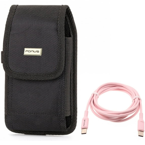 USB-C to Type-C Pink 6ft Long Cable w Swivel Case Belt Clip for Samsung Galaxy A73 5G,A53 5G,A33 5G Phones - PD Fast Charger Cord Power Wire, Holster Rugged Cover Pouch