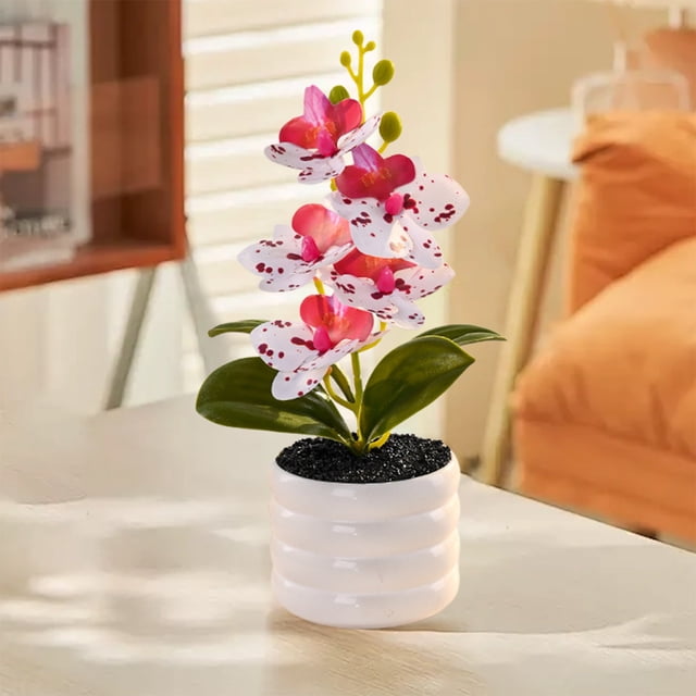 Bonsái de flor de seda Phalaenopsis - Planta artificial de orquídea realista para decoración del hogar y la oficina • Olla lastrada • Tallos ajustables • Centro de mesa