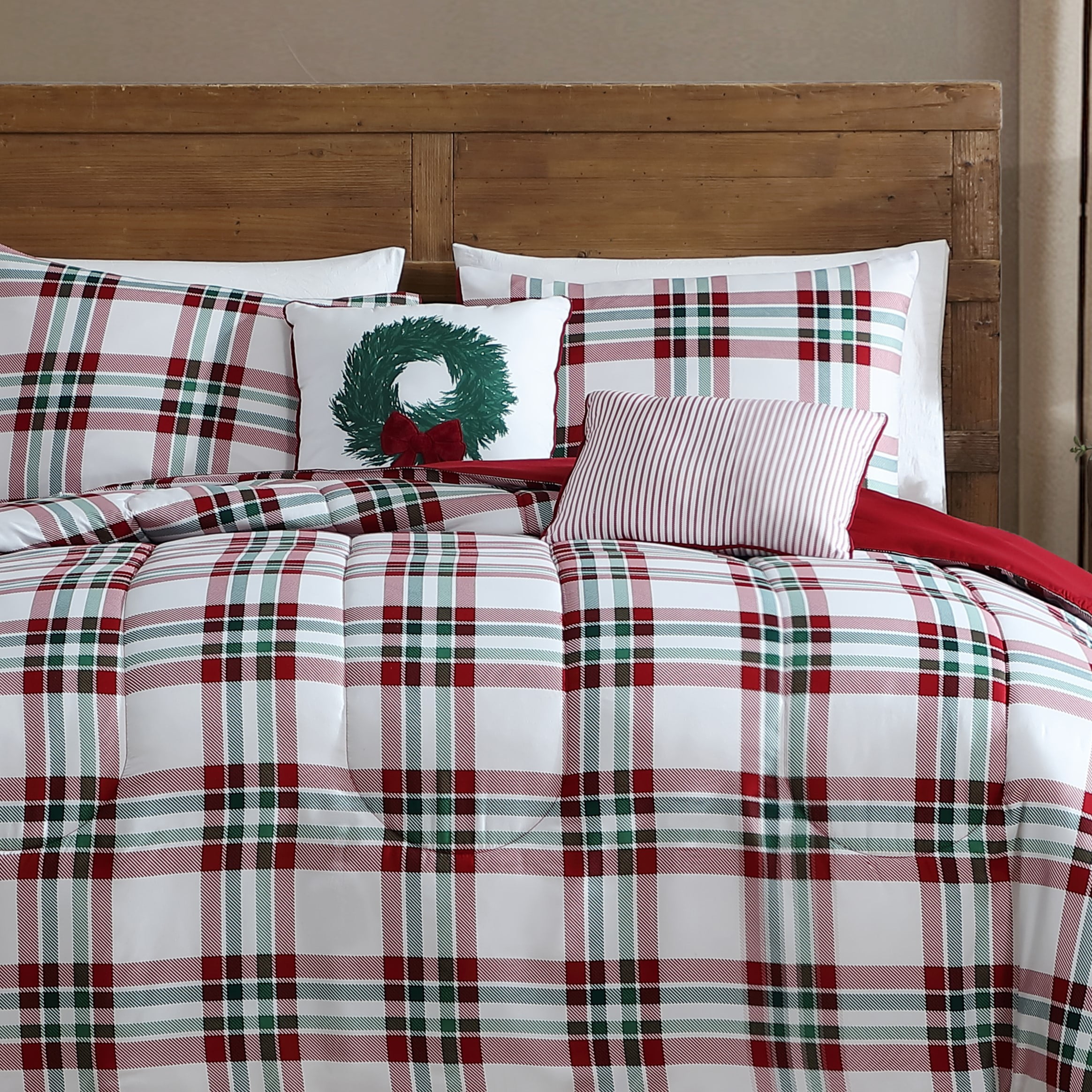 Holiday Time 5 pieces Comforter Set, Full/Queen Bedding Set Holiday Plaid
