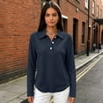 thumbnail image 5 of Waffle Knit Tops for Women Long Sleeve Collared Work Golf Polo Shirt S, 5 of 7
