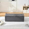 thumbnail image 3 of Storage Ottoman Bench with Safety Hinge, Upholstered Entryway Bench with Button Tufting, Diamond Stitching and Wood Frame, Fabric Storage Seat for Living Room and Bedroom End of Bed, 48 Inch, Grey, 3 of 6