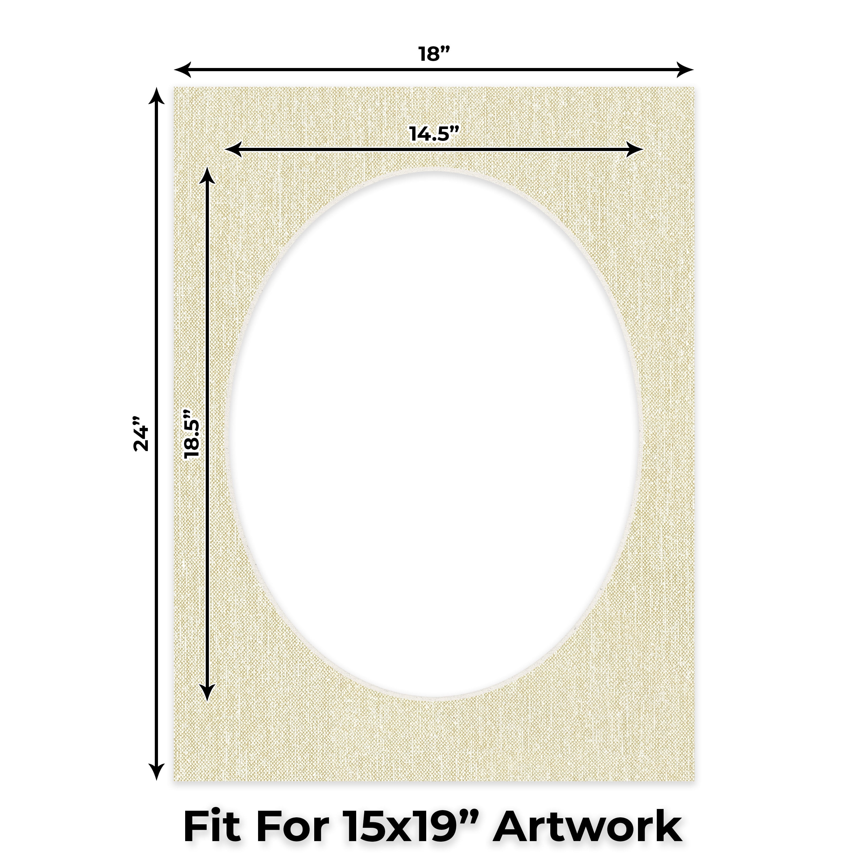 Off White Canvas Picture Frame Mat for 18x24 Frames - Oval Opening for 15x19 Photos - 1 Mat