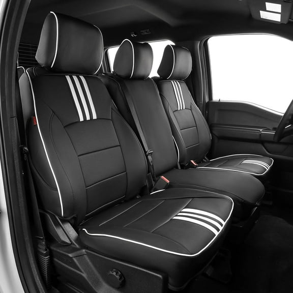 EKR F150 Seat Covers Custom Fit for (SuperCab) Ford F-150 STX  2026 & F150 XL/XLT 2021-2026 & Lariat 2021-2022 & F-250/F-350 XL/XLT Full Set, 2DR Rear W/NO Armrest-Leather (Black/White)