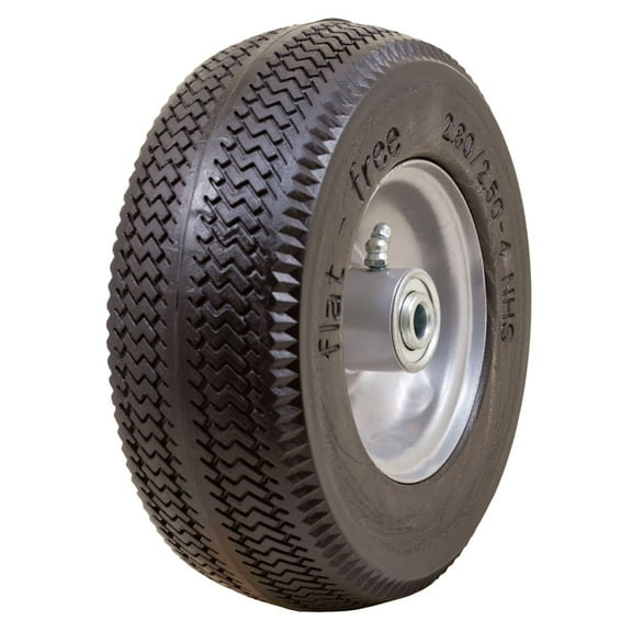 Marathon 00026 Flat Free 2.80/2.50-4 Tire and Wheel Assembly, 3” Centered Hub, 1/2” Ball Bearings, Replacement Tire for Casters, Utility Carts and Other Equipment, Easy Install Assembly CA1