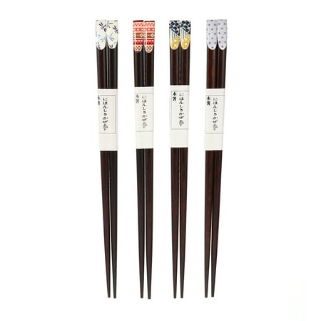 

4 Pairs Japanese Style Wood Chopsticks Household Printed Chopsticks Tableware