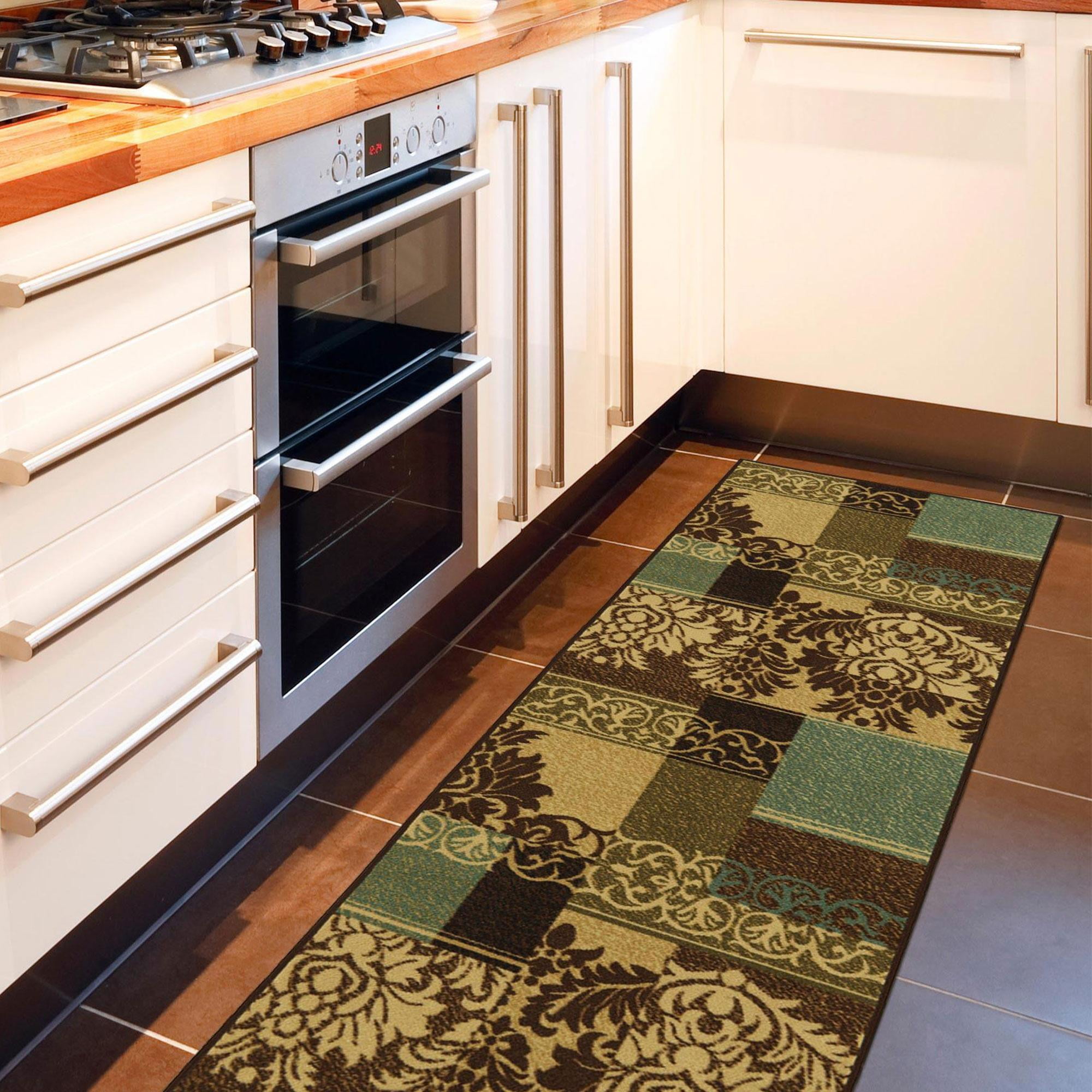 Ottomanson Non-Slip Hallway Runner Rug 1'10" x 7' Perfect for High Traffic Areas, Brown/Green Damask