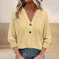 thumbnail image 3 of 3/4 Sleeve Tops for Women Babydoll Shirts Button V Neck T Shirts Hollow Out Eyelet Tunic Blouses Top Dressy Casual Blouses Trendy Loose Fit Tees Shirt Going Out Tops Plus Size, 3 of 6