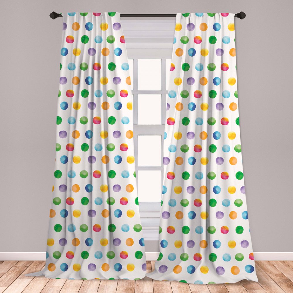 Watercolor Curtains 2 Panels Set, Abstract Brush Stroke Polka Dots