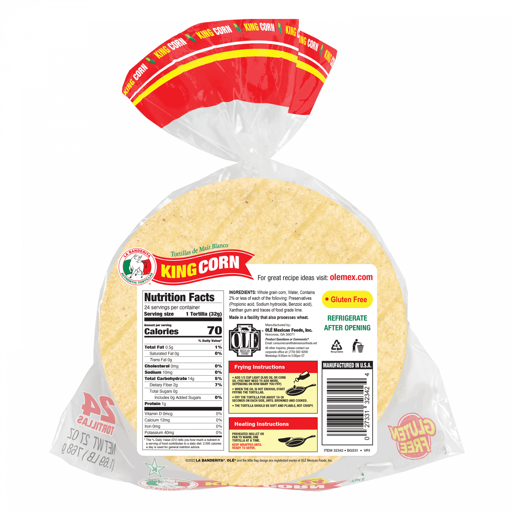 La Banderita King Corn Tortillas 24 Count
