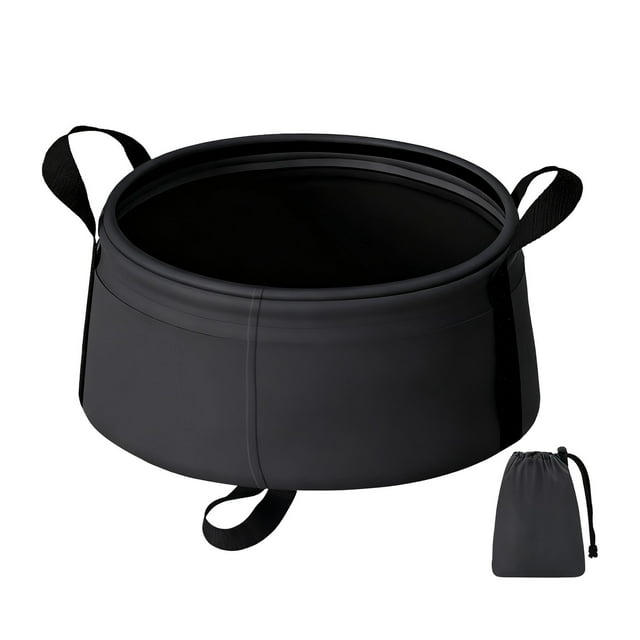 Black Foldable Travel Basin With Small Handle For Easy Water Pouring And Hanging Drying Configuration Suitable For Laundry And Vegetable Washing