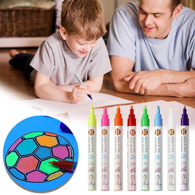 HLONK Colorful Luminous Hand Drawing Pen Set - 8 Water-Based Graffiti Markers for DIY Crafts Nighttime Doodling and Study Notes - Glows in the Dark Unique Fluorescent Colors
