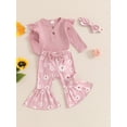 thumbnail image 3 of Suealasg Baby Girl Fall Clothes 3 6 9 12 18 Months Infant Girl Long Sleeve Floral Print Romper +Flared Pants +Headband 3Pcs Casual Autumn Outfits for Newborn Girl, 3 of 7