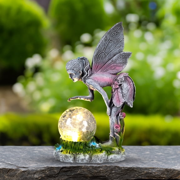 Solar Lighted Fairy with Gazing Ball Outdoor Garden Statue - 11"