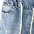 thumbnail image 5 of KIDSCOOL SPACE Little Girls Ripped Denim Pants, 5-14T Wide-leg Loose Elastic Waist with String Flared Jeans,Light Blue,5-6 Years, 5 of 8