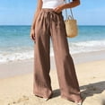 thumbnail image 6 of Pounoo Women's Linen Blend Drawstring Waist Wide Leg Pants, Casual Lightweight Trousers with Pockets for Summer and Resort Wear Gift, 6 of 9