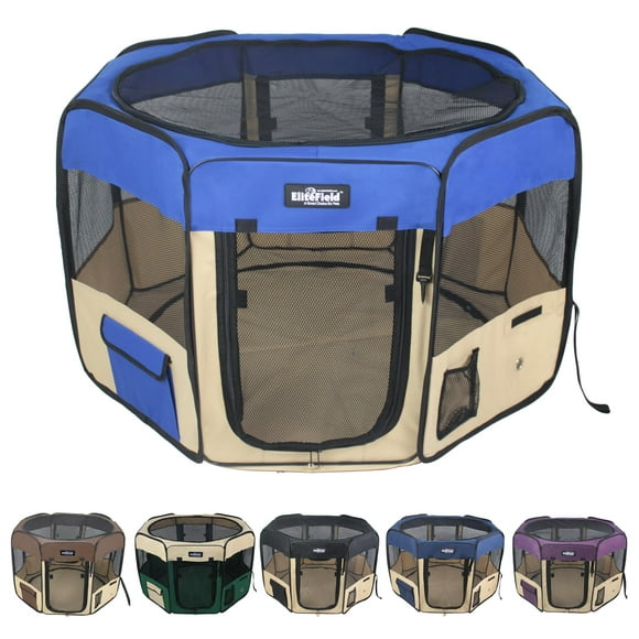 EliteField Parc pour Animaux à 2 Portes (Garantie de 2 Ans), Parc d'Exercice, Plusieurs Tailles et Couleurs Offertes pour Chiens, Chats et Autres Animaux (62 Pouces x 62 Pouces x 36"H, Bleu Royal+beige)