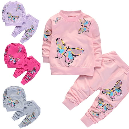 

1-9Y Toddler Children Baby Girls 2 Piece Outfits Butterfly Sweatshirts Top and Pants Set School Tracksuit Kids Clothing Set