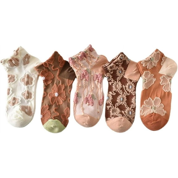 YooGuoGuo Crew Socks 5 Pairs for Women 5-10 Cute Girl Chic Retro Vintage Cotton Ankle Thin Low Cut Floral Summer Breathable
