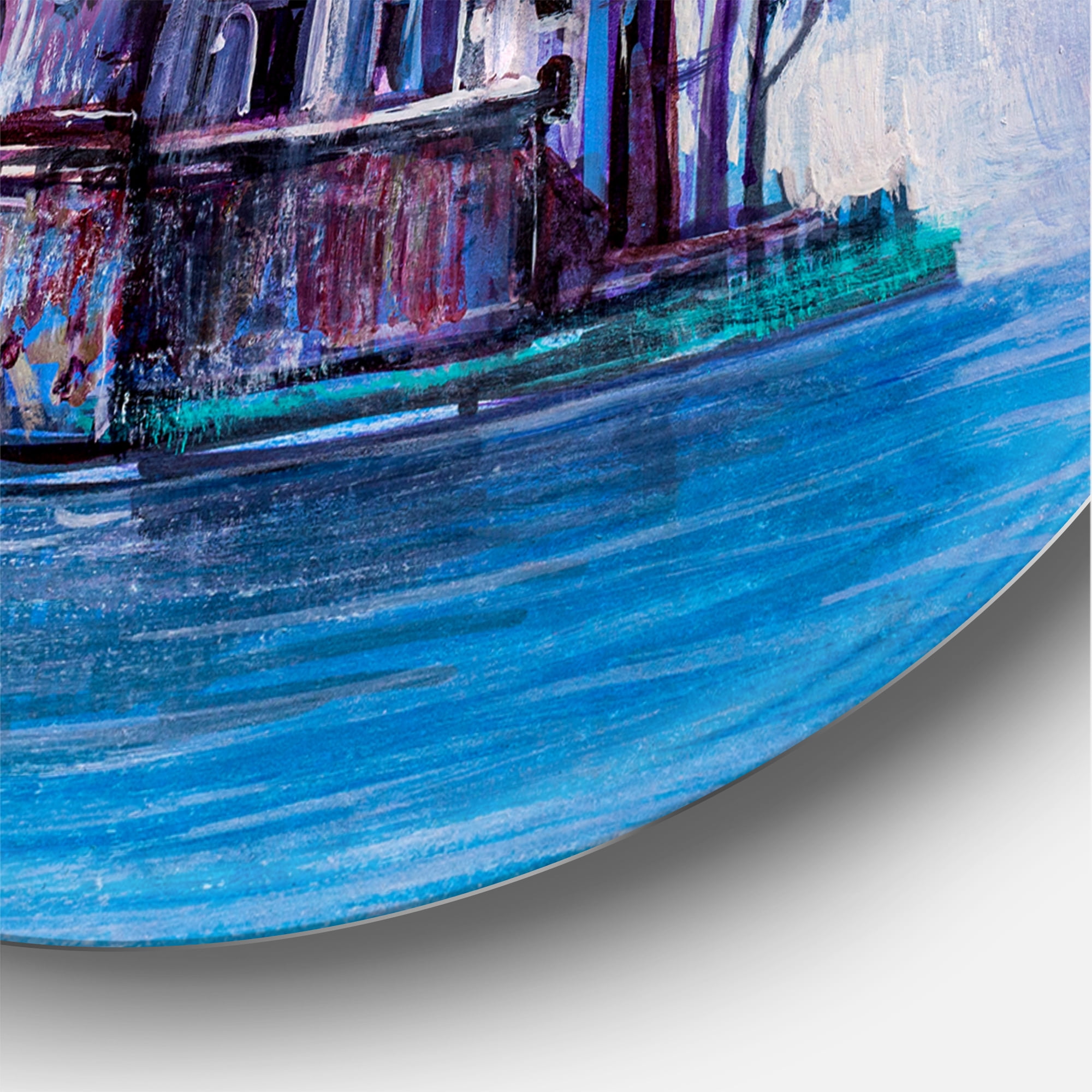 Designart 'Ancient City Skypscrapers By The Bridge' Traditional Circle Metal Wall Art 29x29 - Disc of 29