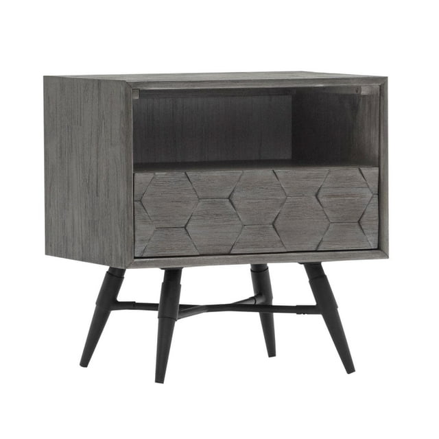 Mesita de noche Armen Living Makena de madera de acacia gris 56 x 41 x 58 cm