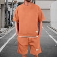 thumbnail image 4 of Homeyce Tracksuit for Men 2 Piece Set Casual Short Sleeve Crew Neck Polo Shirt and Waffle Knit Shorts Set with Pockets Vacation Summer Sweat Set,Orange XL, 4 of 4
