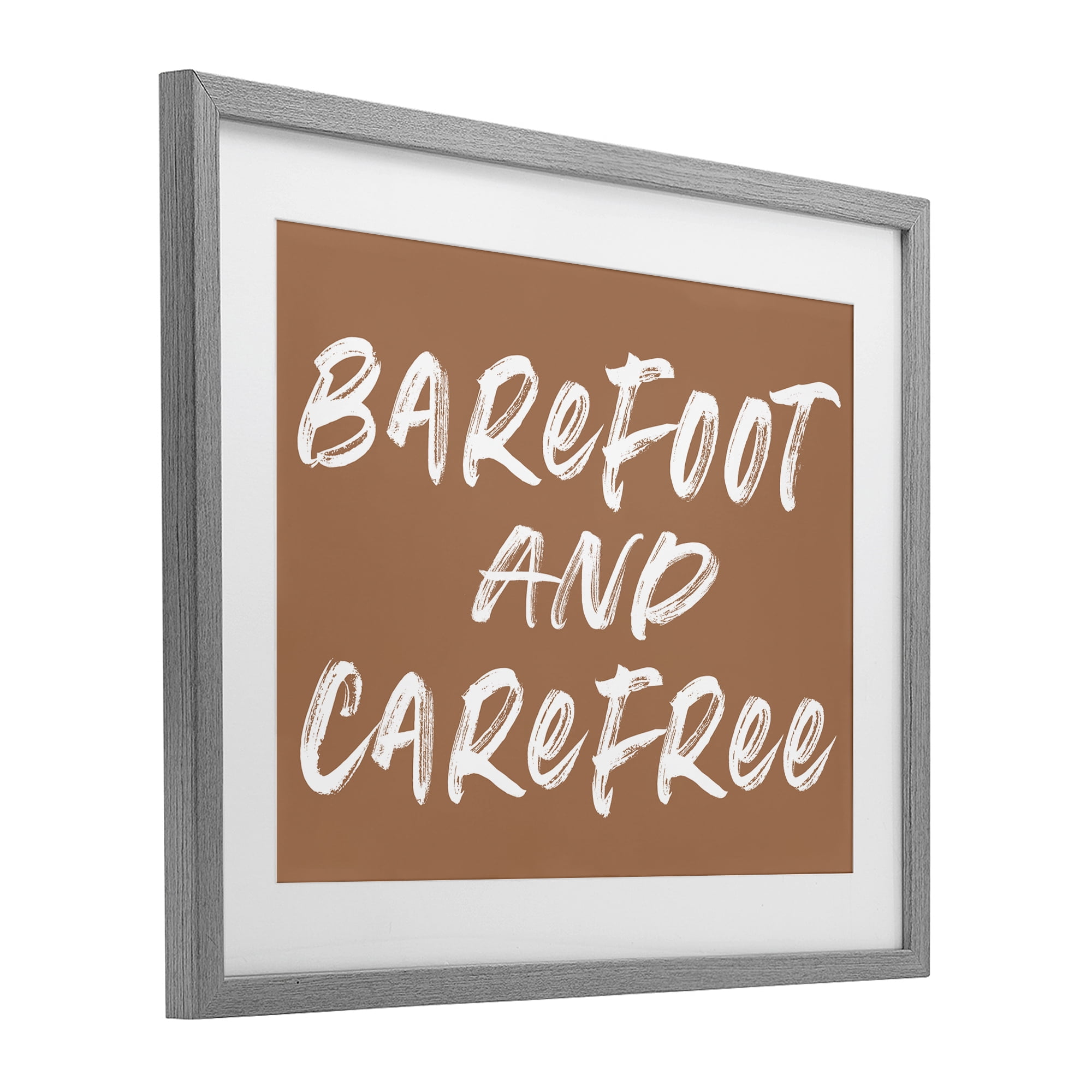 Barefoot & Carefree Brown Gray Framed Print Under Glass, design by Lettered and Lined