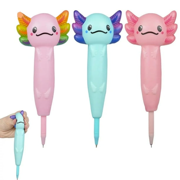 Bolígrafo Squishy Axolotl de 8 cm, 3 unidades, para oficina, escuela y fiestas