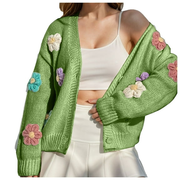 Xmyrz Cardigans For Women Trendy Baggy Adoravble Floral Print Knitted Sweater Button Up Outgoing Long Sleeve Cardigan Casual Tops