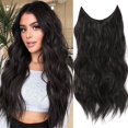 thumbnail image 1 of GFDYREE Invisible Wire Hair Extensions, Natural Black Hair Extensions with Adjustable Size 4 Secure Clips, 20 Inch Long Curly Wavy Hairpieces for Women, 1 of 6